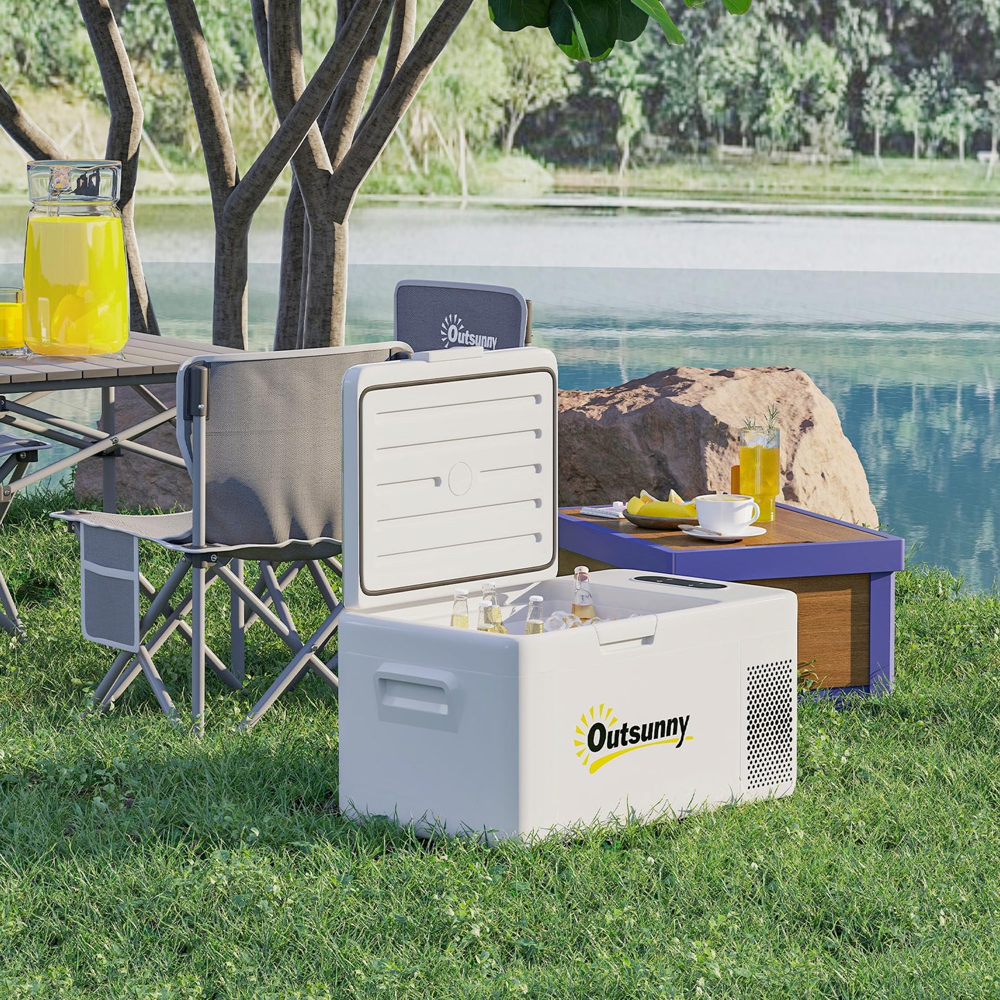 Outsunny Nevera Portátil Eléctrica 16,8L Refrigerador de Coche 12V-220V Mini Frigorífico con Compresor Luz LED Pantalla Digital Modos ECO y MAX de -20℃ a +20 ℃ para Hogar Camping Viajes Automóvil