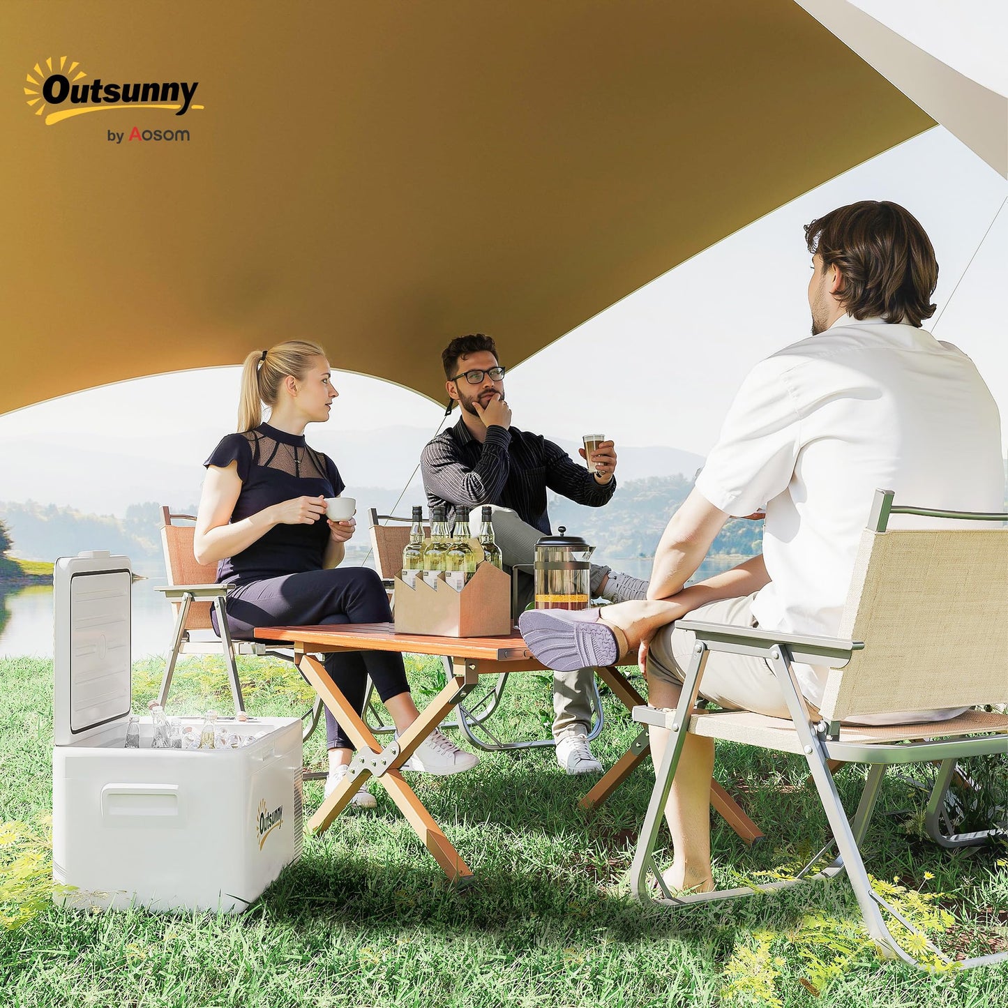 Outsunny Nevera Portátil Eléctrica 16,8L Refrigerador de Coche 12V-220V Mini Frigorífico con Compresor Luz LED Pantalla Digital Modos ECO y MAX de -20℃ a +20 ℃ para Hogar Camping Viajes Automóvil